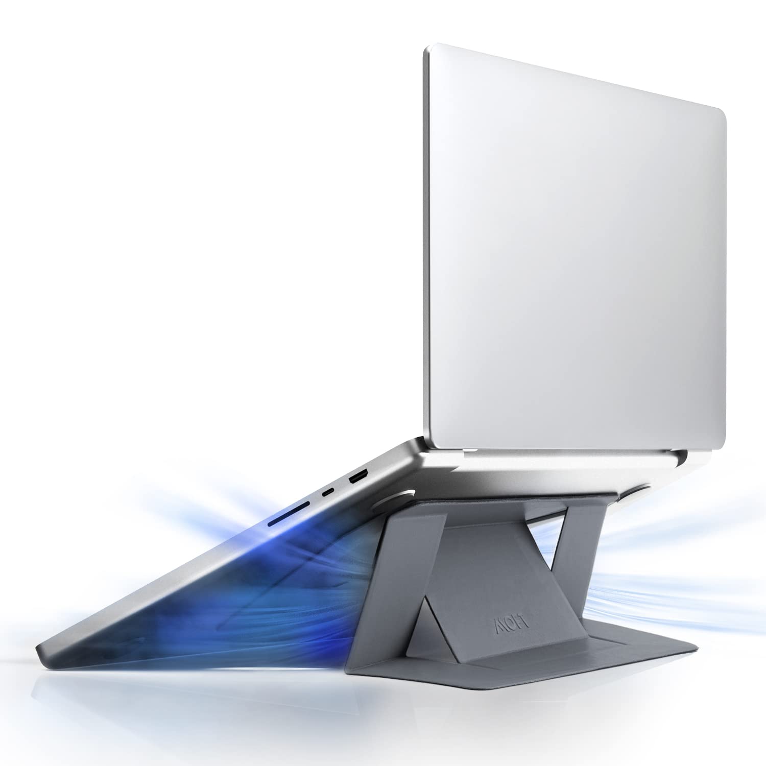 Photo 1 of MOFT Laptop Stand for Desk, Adjustable Ergonomic Laptop Riser with 2 Viewing Angles, Foldable and Portable Adhesive Laptop Desk Stand, Compatible with MacBook Air, MacBook Pro 11.6"-16", Cool Gray