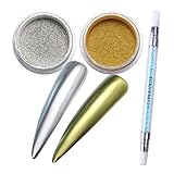 Born Pretty 1g Chameleon Mirror Glitter Powder with Carving Silicone Brush Manicure Nail Art Decoration 2 Colors and 1Pc Brush