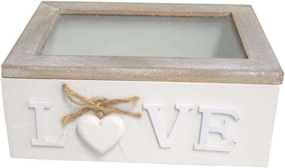 Caja de madera con tapa de cristal y madera corazón blanco: Amazon.es: Hogar