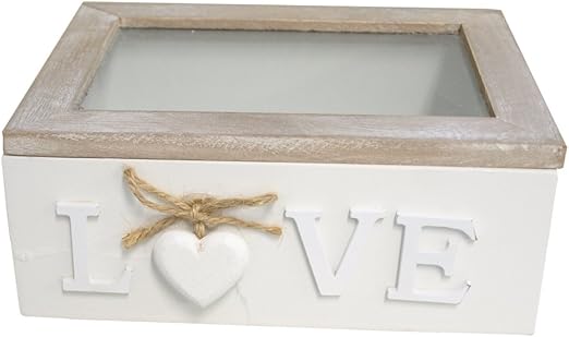 Caja de madera con tapa de cristal y madera corazón blanco: Amazon.es: Hogar