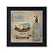Soothe Spa Bathroom Blue Calming Lotions and Soaps Black Framed Art Print with Real Glass 14x14