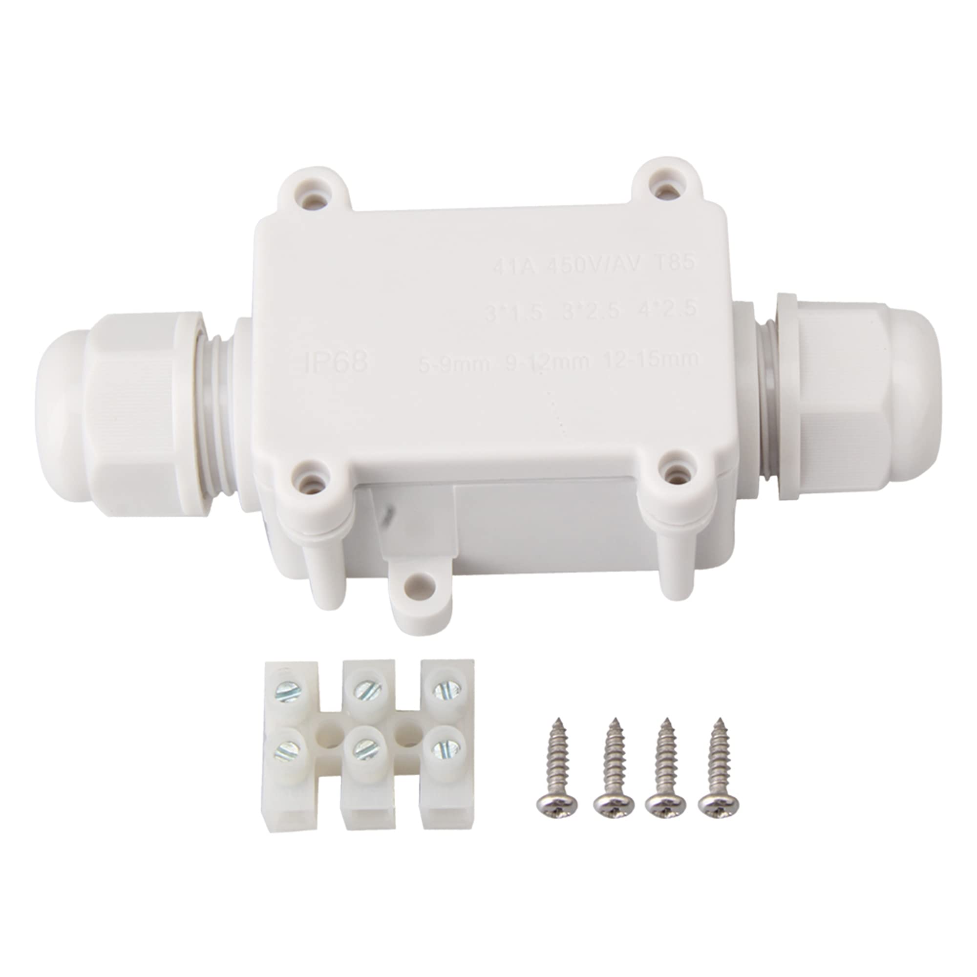 White Outdoor Mini 1 in 1 Out Cable Wire Connectors Junction Box IP68 Underwater UV Resistance with Terminal