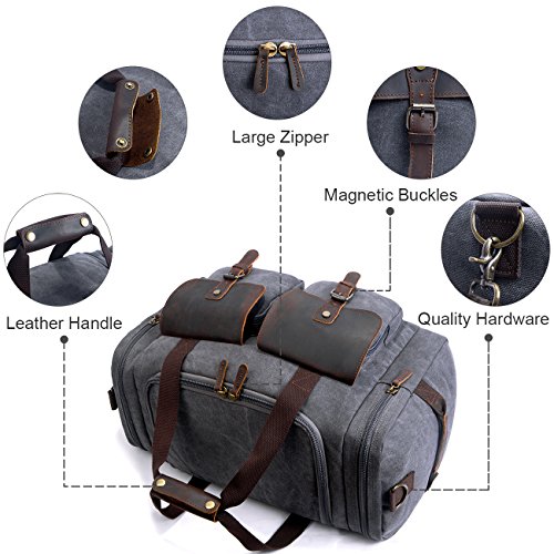 SUVOM Canvas Duffle Bag Leather Weekend Bag Carry On Travel Bag Luggage