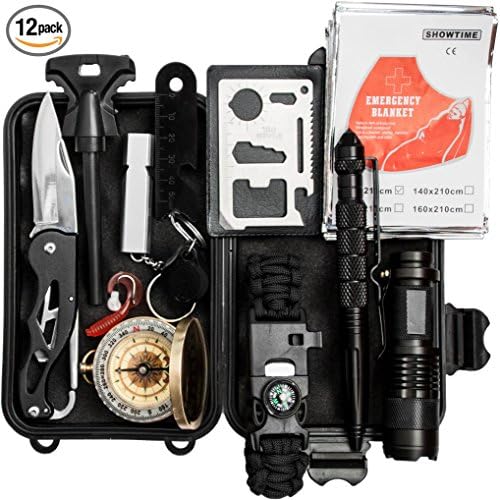 Chillax Emergency Survival Kit 13 in 1, Outdoor Survival Gear Tool for Camping, Hiking, Climbing, Traveling with Survival Bracelet, Folding Knife, Flashlight, Compass, Fire Starter by (Kit 1)
