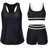 Daci 3 Piece Tankini Swimsuits for Women - Tummy Control Athletic Bathing Suit Sport Bra Modest 2 Pockets Boyshorts 2026