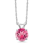 Gem Stone King 14K White Gold Pink Mystic Topaz Pendant Necklace for Women | 1.50 Cttw | Gemstone November Birthstone | Round 6MM | With 18 Inch Chain