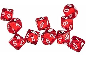 10 Pcs D10 Polyhedral Dice - Precision 10-Sided High-Clarity Dice for Tabletop RPG Games and Role-Playing Adventures (Red)