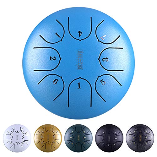 Steel Tongue Drum, 6 Inch 8 Notes Percussions with Mallets, Professional G Tune Tank Music Education Carry Instrument, Hand Pan Mini(Blue) - Thumbnail 3