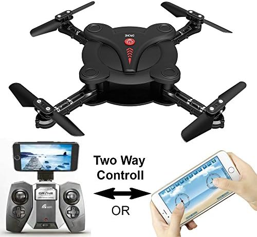 3D Foldable Arm Pocket Drone with Automatic Altitude Hold WIFI FPV, Camera and Real Time Video, 6 Axis Gyro Gravity Sensor RC Quadcopter By Ambassador.BLACK.