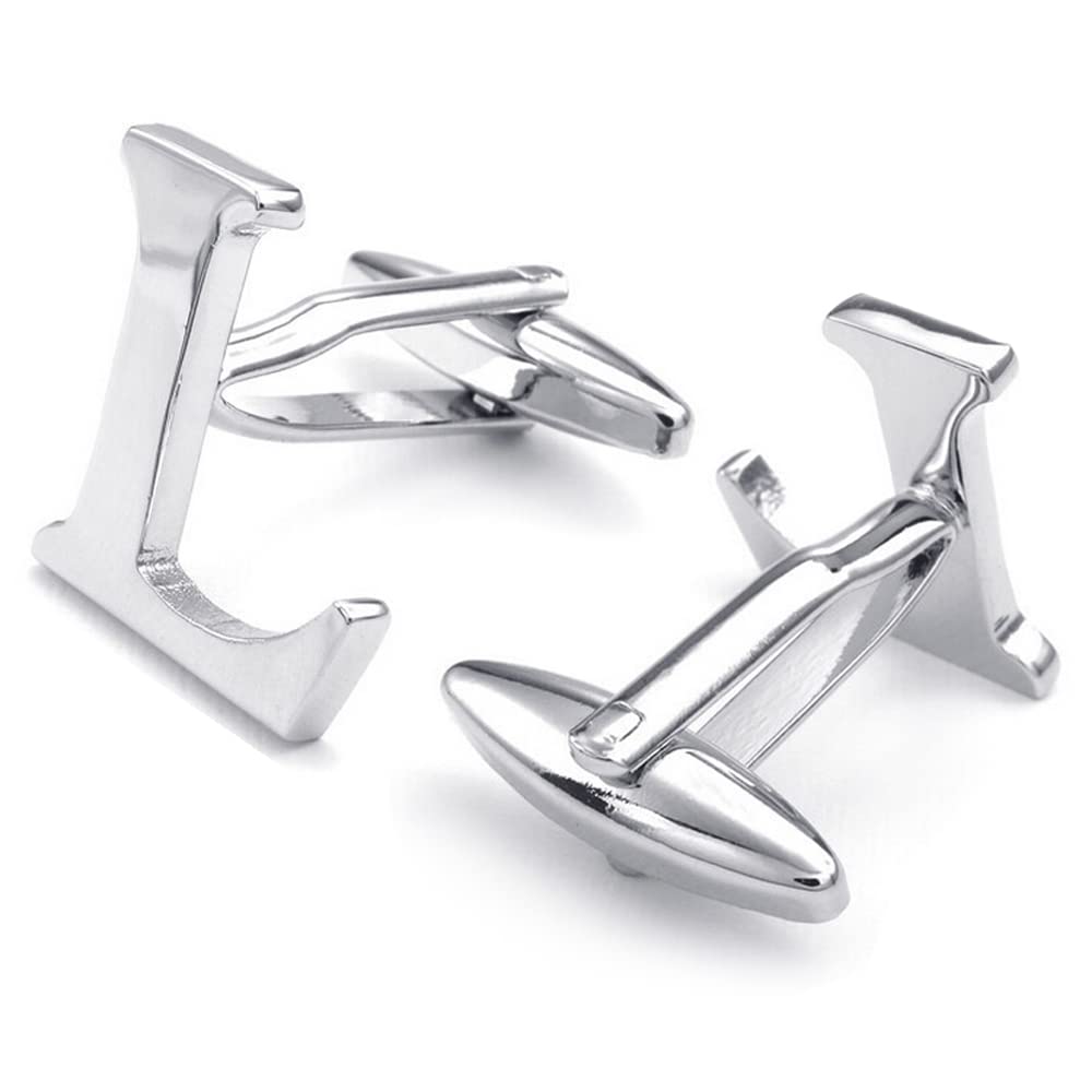 HONEY BEAR Mens Initial Alphabet Letter Silver White Steel Wedding Formal Business Cufflinks (L) โ image 1