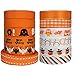 DUOQU 24 Yards 3/8 inch 12 Styles (12x2yd) Halloween Ribbon with Grosgrain Ribbon Satin Ribbon Plaid Ribbon Printed Halloween Element Pattern Orange Series