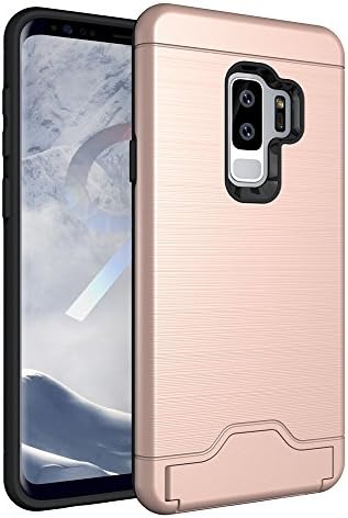 Galaxy S9 Plus Case, GPROVA [Card Slot Holder] [Kickstand] Shockproof Slim Fit Hybrid Dual Layer Protection Case with Brush Finish Back Cover for Galaxy S9 Plus 6.2’’ (2018) (Rose Gold)