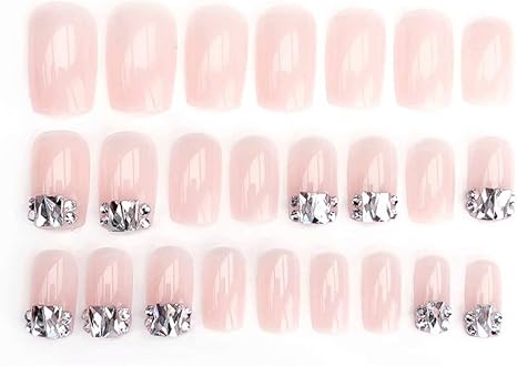Amazon Co Jp 偽のネイルラインストーンブリンブリンフルカバーグリッター人工フルネイル女性と女の子のためのネイルパーティーマニキュア ヌードピンク フラッシュダイヤモンド ホーム キッチン