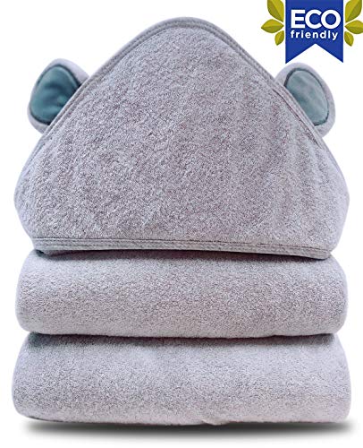 Baby Hooded Bath Towel - Organic Bamboo Super Absorbent Thick Baby Shower Towel Gift with Newbron - Premium Bamboo Animal Bear Baby Bath Towel for Boy and Girl - Ultra Soft Ultra Softtt - Grey