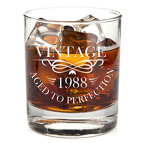1988 30th Birthday Lowball Whiskey Glass for Men and Women - Vintage Aged To Perfection - Anniversary Gift Idea for Him, Her, Husband or Wife - 30 Year Old Presents for Mom, Dad - 11 oz Bourbon Scotch - Thumbnail 7