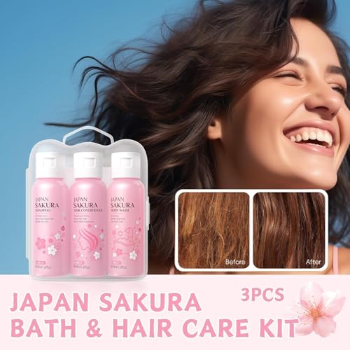 Lboylove® Sakura Shower Gift Sets For Women - Shampoo, Body Wash, Conditioner, Travel Size 3 In 1, Hydrating, Nourishing & Gentle All Skin Hair Types Men, Spa Gifts