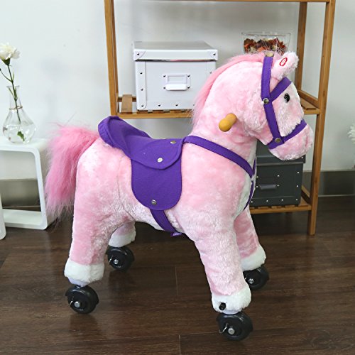 Kinbor Rocking Horse Plush Kids Baby Girls Boys Pony Rocking Horse Unicorn Ride on Toy Walking Horse Childrenâ€™s Day Birthday Gift with Wheels and Neigh Sound