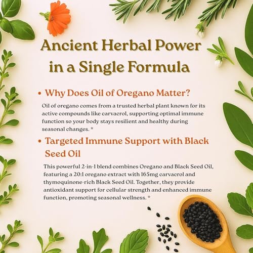 Micro Ingredients Cápsulas Blandas de Aceite de Orégano, 150 Unidades | 2 en 1 con Aceite de Semilla Negra | Carvacrol y Timoquinona 4 Veces Más Potentes | De Origen Vegetal, Sin Omg