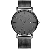SONGDU Men's Fashion Date Slim Analog Quartz Watches with Stainless Steel Mesh Band