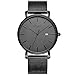 SONGDU Men's Fashion Date Slim Analog Quartz Watches with Stainless Steel Mesh Band