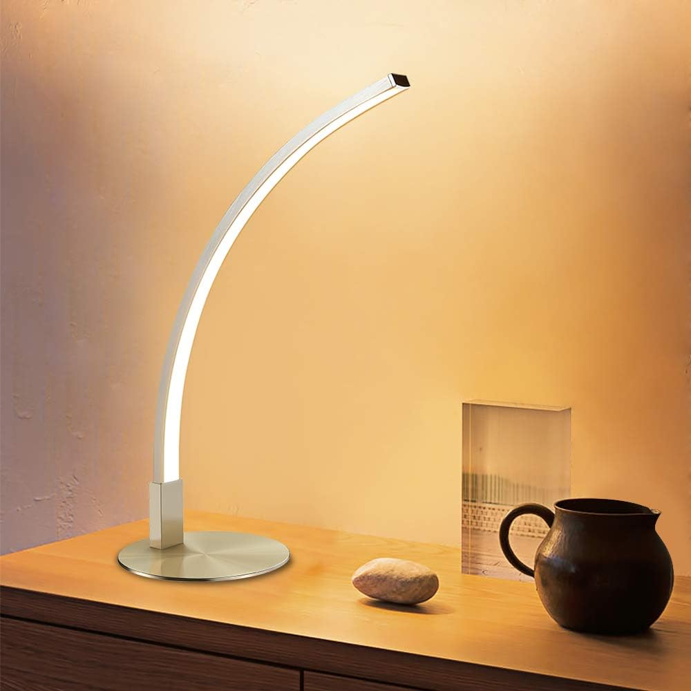 Dllt Led Table Lamp Modern Table Light For Living Room Contemporary Small Table Lamps For Bedroom Curved Bedside Nightstand Light Minimalist Desk Lamp For Office 6w Warm White 450lm Plug In