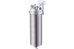 Amwater NSF/ANSI 42 Stainless Steel Whole House Water Filter Housing, 10" x 2.5" Sediment Water Filter System for Heavy Duty, Well & City Water, 3/4" NPT Port, Drain Valve Style A