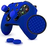 ParticleGrip Studded Skin Set for Xbox One (&amp; One S) by Foamy Lizard – Patent Pending Silicone Skin Cover Antislip Studs Plus Matching Set of 4 AceShot Analog Thumbgrips (Blue)