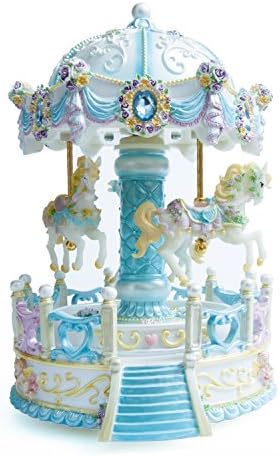 Cimogifts Luxury Color Change LED Light Luminous Rotating 3-horse Carousel Musical Box,Blue