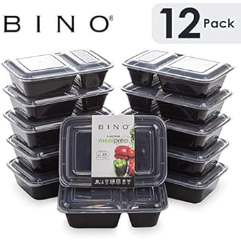 BINO Meal Prep Containers with Lids - 2 Compartment /30 oz [12-Pack], Black - Bento Box Lunch Containers for Adults Food Containers Meal Prep Food Prep Containers Set