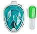 PRODIGY Full Face Snorkel Mask Adult Kids – 180° Panoramic Snorkeling Masks Gear for Adults and Youth - Easy Breathing SWIMTECH Dry Top Set, Anti-Leak&Anti-Fog– White/Green, No Mount–S/M