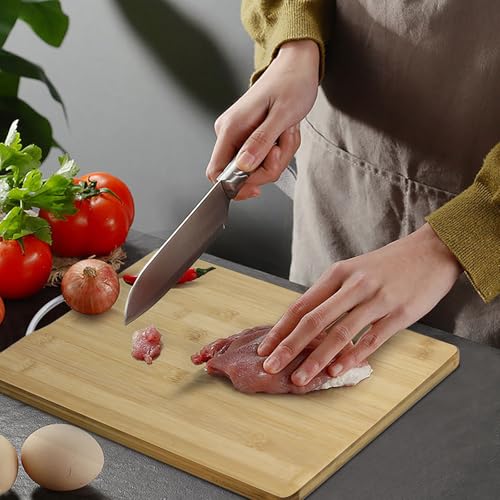SKY-TOUCH 2 Size Bamboo Cutting Boards Set, Chopping Boards with Handle, Non-Slip Wooden Double-Side Using for Meat, Cheese, Fruits & Bread, 34x24cm and 30x20cm, Wood Yellow