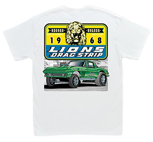 Hot Shirts Lions Drag Strip 1966 Corvette Gasser White T-Shirt: XL - Chevrolet Vintage 427 Vette Chevy