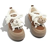 Cat Shoes Walking Sneakers for Women Platform Y2K Fur Lined Cute Fish Cat Decor Soft Comfortable US4-8