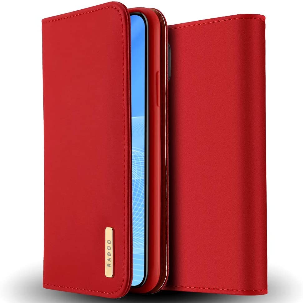 Radoo Galaxy S10e Case, Genuine Leather Ultra Slim Style Flip Wallet Case Cover with Kickstand & Card Slots & Magnetic Closure Shockproof Durable Protective Case For Samsung Galaxy S10e (Red)