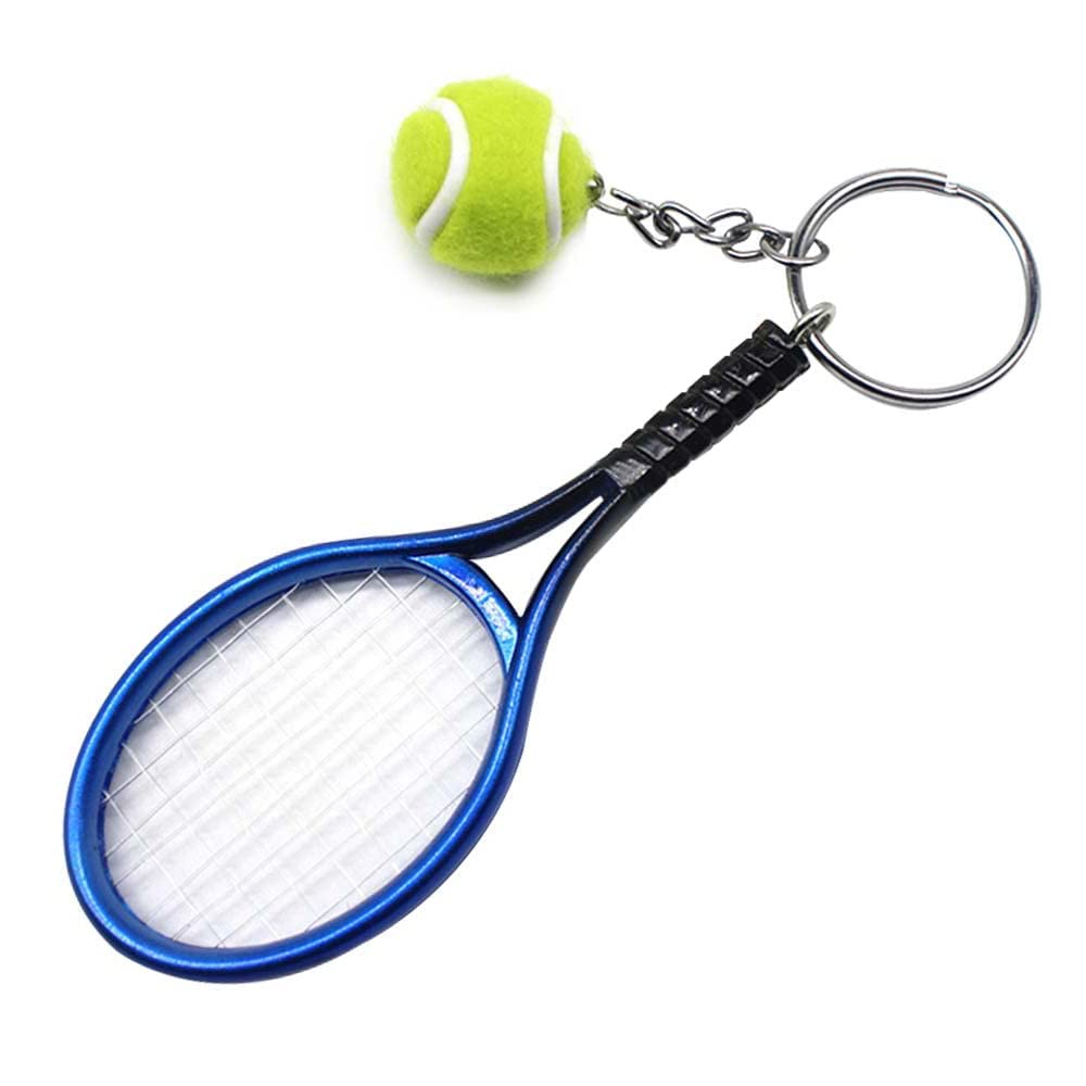 RIXERKOC Tennis Racket Key Chain Mini Novelty Keyring Metal Keyring Tennis Ball Pendant Gifts for Sports Keychain, blue, M