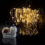 Homeleo 10 Meters 100 LEDs Battery Operated Christmas String Lights w/Remote Wireless Dimmable LED Copper Wire String Lights Flexible Indoor Outdoor String Lights(Warm White,Waterproof)