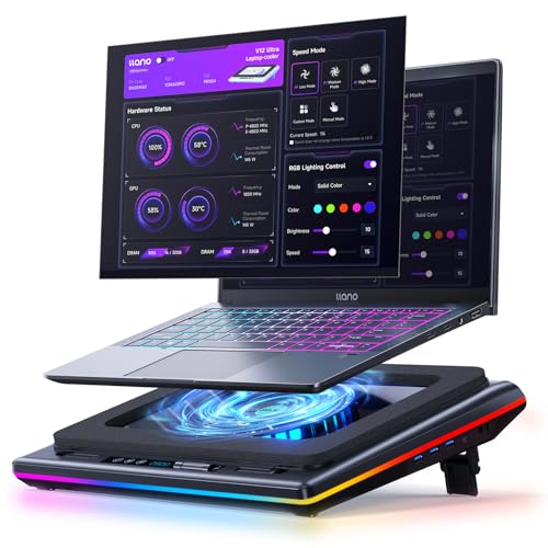 llano V12 Ultra Laptop Cooler with Intelligent Software Control, RGB Fan Support for Gaming Laptop, 5.5 Inch Turbo Fan, 3*USB 3.0, for 15.6 to 19 inch Laptop