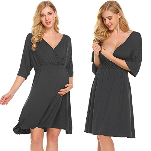 Ekouaer 3 in 1 Labor/Delivery/Hospital Gown Maternity Dress Nursing Nightgown Sleepwear for Breastfeeding S-XXL