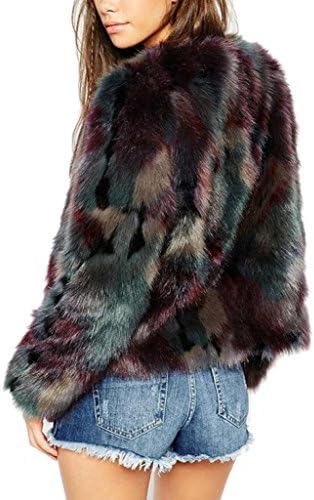 WEHOPS Fashion Faux Fur Coat for Women Full Sleeve Short Thick Outerwear XS
