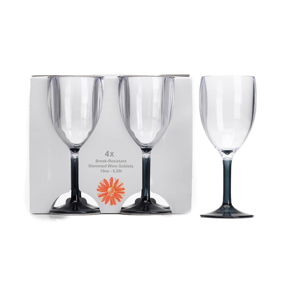 Flamefield Smoked Wine Goblets - Set of 4 Nebelgrau Shatterproof Acrylic Glasses,0.41L BPA-Free, Sophisticated for Indoor & Outdoor Use, Durable & Safe Drinkware, Ideal for Chic Parties