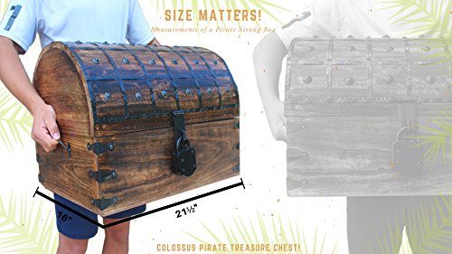 Colossus Massive 22"x17"x17" Wooden Pirate Treasure Chest Box With Antique Style Lock And Skeleton Key By WellPackBox