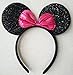 CHuangQi 12 pcs Mouse Ears Headbands, Solid Black & Rose Red Bow for Boys and Girls Birthday Party