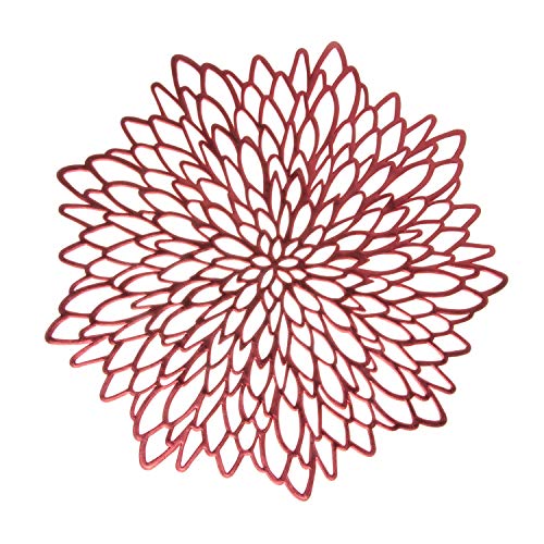 6 Pack Red Metallic Round Placemats Laminated Vinyl Leaf Dining Table Decorative By Snowkingdom - Thumbnail 6