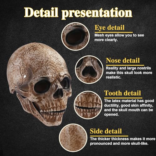 Halloween Mask Scary Full Head Skull Masks with Moving Jaw Realistic Latex Skeleton Props Cosplay Party Costume (A)