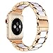 V-MORO Resin Bands Compatible Apple Watch Bands 38mm 40mm iWatch Women Series 4/3/2/1, Luxury Metal Stainless Steel Metal Wristband Bracelet Strap (White/Copper, 38mm)