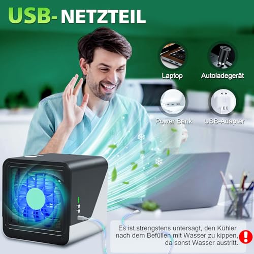 Portable Air Conditioner, 3 in 1 USB Silent Fan, 3 Speed and 7 Color Night Light, Tubeless Air Conditioning, Air Cooler, Suitable for Bedroom and Office