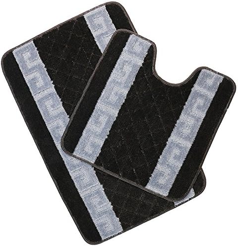 GUDLUK Bathmat sets 2 pack(20x32/20x20U inches), Bathroom Non-slip Polypropylene Jacquard Floor Rugs, Grey