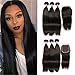 QinMei Brazilian Straight Hair 3 Bundles With Closure 4×4 Lace Closure With Bundles 100% Unprocessed Virgin Straight Human Hair Extensions Top Closure Weave Weft Natural Color (20 22 24 +18, Closure)