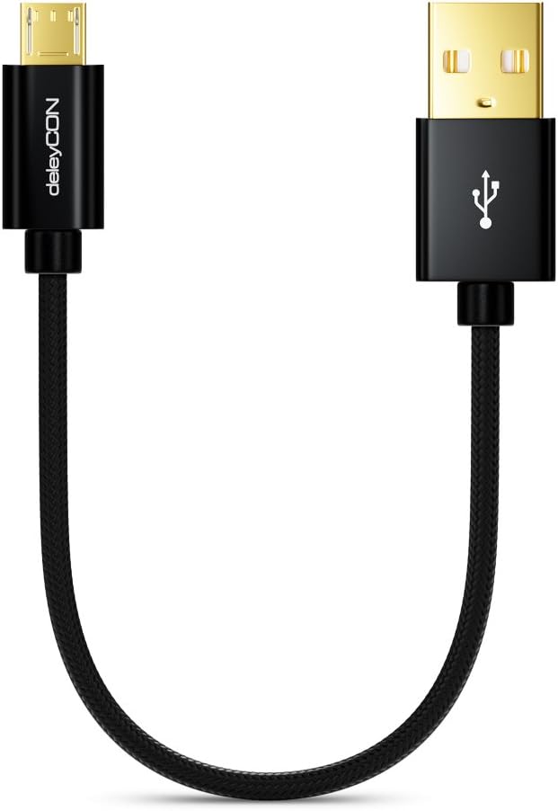 deleyCON 0.15m (5.91 Inch) Nylon Micro USB Cable + Metal Plug - Charger Cable Data Cable Quick Charge Cable - Smartphone Tablet PC Laptop Notebook - Black - Image 4