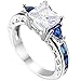 XAHH Women White Gold Plated Square Sapphire Blue Double Tone CZ Bridal Engagement Wedding Ring Size 5-10 Size 9